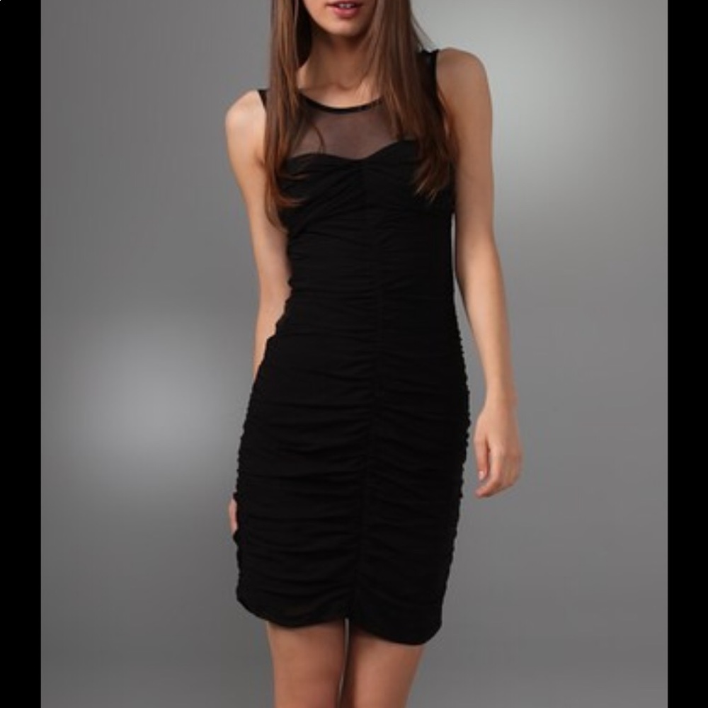 SOLD-Club Monaco black silk Chiffon Ruched Dress